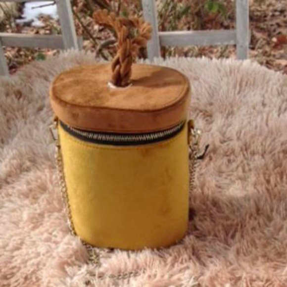 Who What Wear Handbags - Who What Wear Velvet Mustard/Brown Crossbody Bag